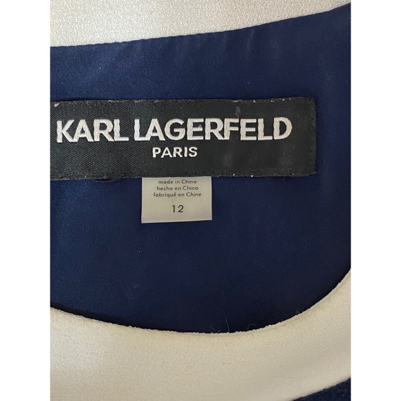 Karl Lagerfeld‎ Sheath Dress Sleeveless White Trim Pockets Career Navy 12 - Picture 4 of 7